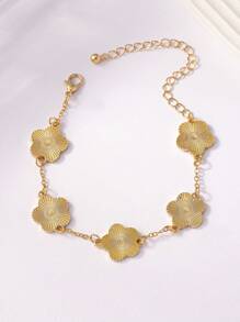 1 件时尚迷人的复古风格舞会三叶草和五花手链，适合女性日常佩戴和母亲节礼物，节日聚会的花朵手链，沙滩风格幸运草链手链，情人节绳手链 - 刻花五葉草手鍊 - 查看 4