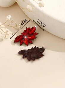 1 par de pendientes elegantes de alta gama con cristales de rhinestone incrustados en aleación bohemia, versátiles y lujosos para mujeres - Rojo - Ver 4