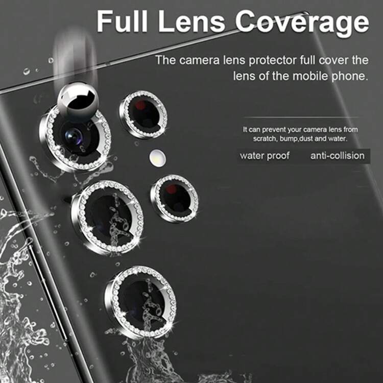 9D Rhinestone Lens Protector Film, Ring Protective Film, Tempered Glass Camera Lens Protector, Compatible With Samsung Galaxy S25Edge S24FE S25Ultra S25Plus A16 A26 A36 A56 A55 A15 A35 A25 A05 A05S A24 A34 A14 A54 S24Ultra S24 S24Plus S22Ultra S23Ultra S23Plus S23/ 16 Pro Max 16 16 Pro 16 Plus 15 Pro Max 15 14 13 12 11 Pro, Birthday, Gift For Family And Friends, Shiny Crystal, Lens Protector Film, Mobile Phone Accessories, Waterproof, Shockproof, Anti-Fall, Anti-Scratch, Anti-Fingerprint, Full Coverage - Black - View 3
