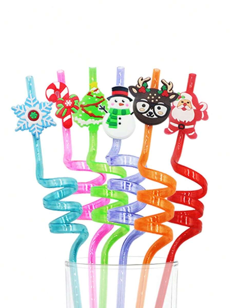 Set Of 6 Party Fun Cartoon Straws (Random Colors And Patterns) | SHEIN ...