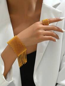 18K vergoldetes 2 Stücke Armbänder- und Ringe-Set für Frauen, elegantes Schmuckset für Hochzeit, Party
