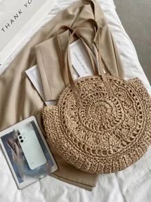 Nowa modna torba plażowa o dużej pojemności i pustym designie, idealna do podróży. Torba plażowa, torba ze słomy to niezbędny element podróży i wakacji