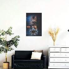 Quadro stampato su tela moderno con gattino e riflesso di una tigre nellacqua, carino e adatto per la decorazione di casa e camera da letto (senza-cornice) - Multicolore - Visualizzare 5