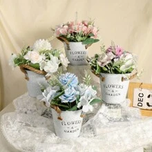 1 pieza Maceta de hierro vintage con forma de flor, equipo de plantación para decoración del jardín/hogar, maceta decorativa moderna de interior con agujero de drenaje y bandeja, adecuada para todo tipo de plantas de interior, suculentas, flores y cactus, decoración de sala, florero, jarrón de vidrio - Multicolor - Ver 5