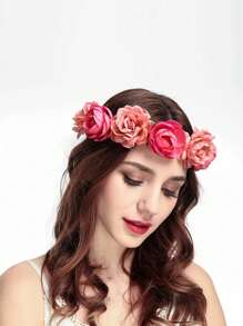 1PC Boho Simulation Rose Hairpin Holiday Wreath Hair Headband Floral Headband Flower Headband - Multicolor - View 9