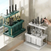 Multi-Functional Kitchen Countertop Storage Rack With Water Collecting Tray, Can Hold Chopsticks, Knives, Spoons, Etc. Keeping Your Kitchen More Organized