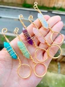 1pc Natural Colorful Crystal Raw Stone Cigarette Holder Ring: Prevent Finger Yellowing - Multicolor - View 2