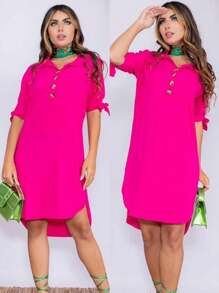 Women's Viscose Chamise Dress, Luxury Women's Shirt, Summer Collection - Màu Hồng Tươi - Xem 2