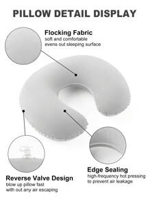 1 Gối Bơm Hơi Du Lịch, Gối Cổ Nhung PVC Hình Chữ U Cho Ô Tô Và Máy Bay, Di Động Và Có Thể Gập Lại Đồ Cắm Trại - Xám - Xem 3
