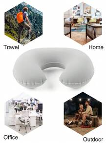 1 Gối Bơm Hơi Du Lịch, Gối Cổ Nhung PVC Hình Chữ U Cho Ô Tô Và Máy Bay, Di Động Và Có Thể Gập Lại Đồ Cắm Trại - Xám - Xem 4