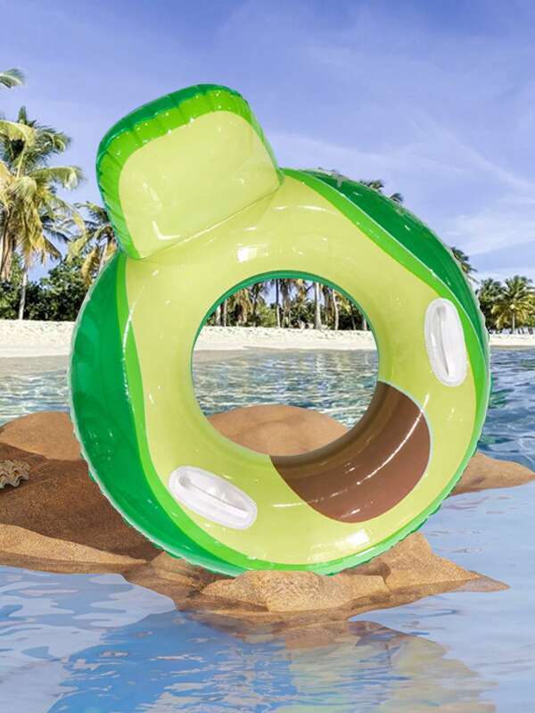 Avocado-Shaped Inflatable Swimming Ring With Backrest And Handles, Thickened, Great Buoyancy, Ideal For Beach, Swimming Training, Water Sports And Lifesaving