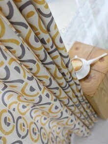 2入組半遮光幾何印花窗簾，現代風格適用於聚酯纖維客廳家居 - 黃色 - 查看 5