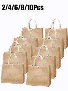 2/4/6/8/10pcs Combination Set Sublimation Tote Bags Blank Canvas Tote Bags For Decoration, Simple And Elegant, Travel Simple Storage Bag, Solid Color Large Capacity Travel Bag: The Perfect Match For Outdoor Beauties!It Is The Best Gift For Family And Friends. This Big Bag Is Suitable For Students, Returning To School, And Teachers - Khaki - View 2