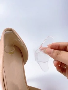 1pair T-Shaped Heel Grip Pads With Invisible Silicone Gel Anti-Slip Prevent Grinding And Falling Off, With Half Size Cushion For Women - Clear - View 4