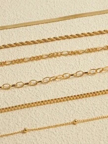 Set de 6 piezas simple estilo minimalista con pulsera de tobillo apilable con cadena delgada, estilo bohemio, set de pulsera de tobillo chapada en oro de 18 k de cobre para mujeres