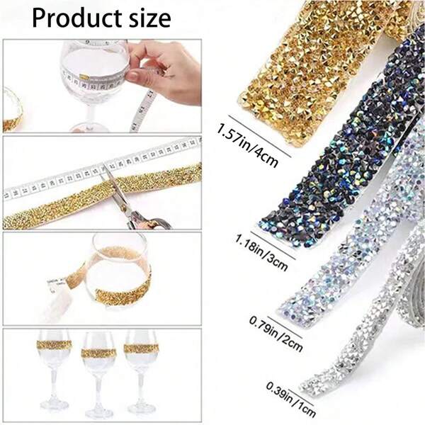 Fita de Resina com Strass, Fita de Cristal com Diamante Autoadesiva, Rolo de Fita de Cristal Brilhante de Resina com Strass para Artesanato DIY