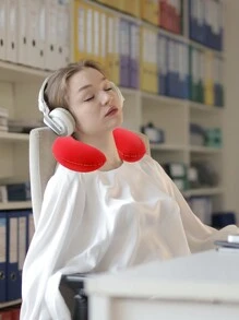 1入組旅行充氣枕U型PVC絨面頸枕，適用於飛機和汽車，可摺疊和攜帶 - 紅色 - 查看 2