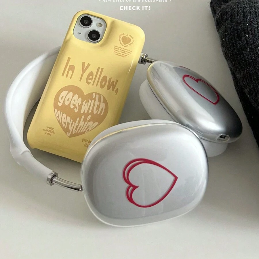 Transparent Red Heart Protective Case For AirPods Max Over-Ear Headphones - Clear - View 1
