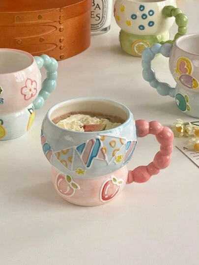 1个波点陶瓷杯，高品质马克杯，葫芦形咖啡杯，创意早餐杯，牛奶燕麦水杯，果汁杯，适用于咖啡馆、家庭、派对