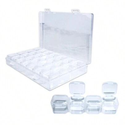 Caixa Organizadora Miçangas Glitter Armazenamento 28 Potes Pedrarias Remédios Parafusos Botões