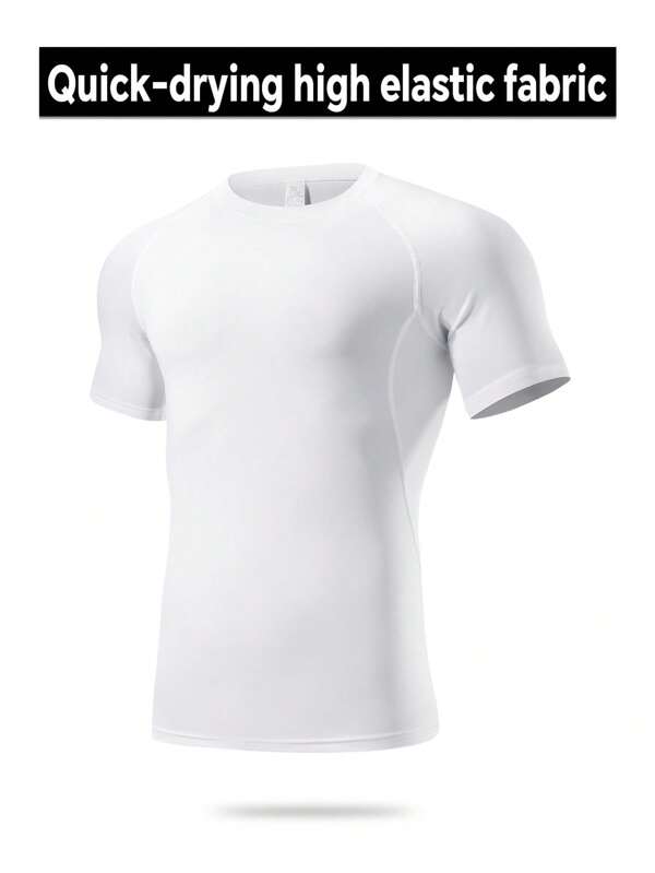 Men's Sports Compression Short Sleeve T-Shirt, Activewear Base Layer Workout Top