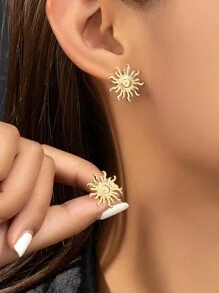 1 Pair Simple Metal Sun Shape Stud Earrings, Suitable For Party And Everyday Wear