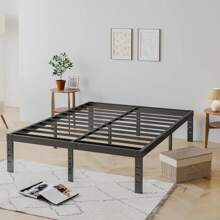 1pc,14 Inch Twin Bed Frame No Box Spring Needed, 3500 Lbs Heavy Duty Metal Platform Bed Frames, Non-Slip And Noise-Free Mattress Foundation, Black