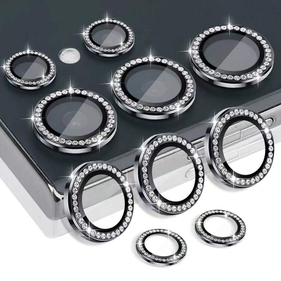 1 Set 9D Diamond Lens Protector, Ring Cover Film ,Tempered Glass Camera Compatible With Samsung Galaxy S25Edge S24FE S25Ultra S25Plus A16 A26 A36 A56 A55 A15 A35 A25 A05 A05S A24 A34 A14 A54 S24Ultra S24 S24Plus S22Ultra S23Ultra S23Plus S23/IPhone16ProMax IPhone16 IPhone16Pro IPhone16plus IPhone15ProMax IPhone15 14 13 12 11Pro Gift For Birthday, Family, Friends Sparkling Crystal, Lens Protector, Phone Accessories