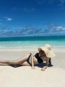 Boho 1pc Large Brimmed Straw Hat Summer Outdoor Sunshade Beach Hat Can Do Modeling