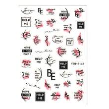 1張全覆蓋自粘式指甲貼紙，帶手繪線條，區塊和英文字母，適用於DIY或美甲沙龍，S147 - 彩色 - 查看 2