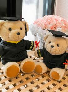 Nuevo y tierno oso de peluche de graduación con birrete y toga, oso de licenciatura - Amarillo - Ver 2