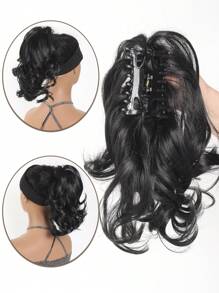 Elegant Claw Clip Ponytail - Short Curly Wavy Look, Synthetic Hair Extensions For Daily Chic, Easy-To Attach Hair Accessory For AlI Occasions - Black - View 3