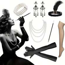 A Set Of Great Gatsby Themed Accessories For Halloween, Role-Playing And Parties - Classic Style And Authenticity From The 1920s Positive Talent - Black - View 2
