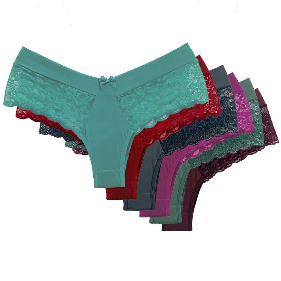 Kit Of 10 Microfiber Panties Double Waistband 100% Cotton Lining Lace Detail Comfortable Lingerie For Everyday Life - 彩色 - 查看 1