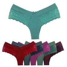 Microfiber Panties Double Waistband Lace Detail 100% Cotton Lining Comfortable Lingerie For Everyday Life - 彩色 - 查看 2