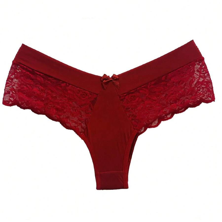 Microfiber Panties Double Waistband Lace Detail 100% Cotton Lining Comfortable Lingerie For Everyday Life - 彩色 - 查看 1