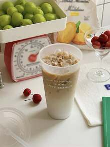 1 pieza Taza de café PP de 700ml/470ml, taza de paja portátil de dibujos animados, taza de Ice Caffè Americano, botella de agua de pareja