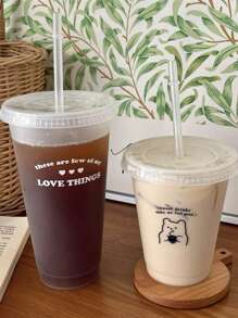 1 pieza Taza de café PP de 700ml/470ml, taza de paja portátil de dibujos animados, taza de Ice Caffè Americano, botella de agua de pareja