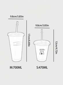 1 pieza Taza de café PP de 700ml/470ml, taza de paja portátil de dibujos animados, taza de Ice Caffè Americano, botella de agua de pareja