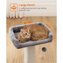 Cat Scratching Post, Cat Scratcher With 15.7 X 11.8 Inches Plush Perch, 27.9-Inch Tall Scratch Post With Woven Sisal, Pompom, Removable Washable Cover