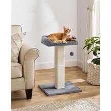 Cat Scratching Post, Cat Scratcher With 15.7 X 11.8 Inches Plush Perch, 27.9-Inch Tall Scratch Post With Woven Sisal, Pompom, Removable Washable Cover