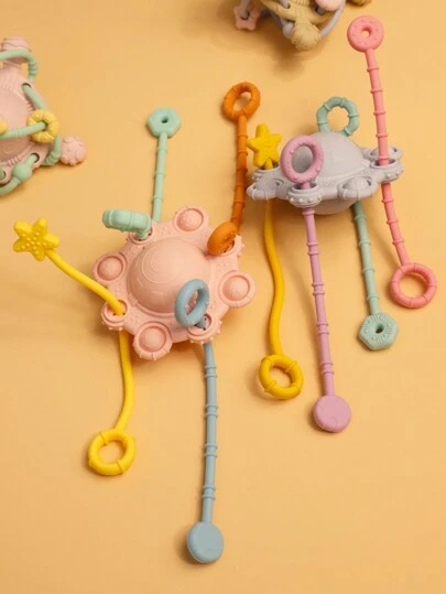 1pc Pull & Chew Montessori Teething Toys - Soothe Baby Teething - Newborn Silicone Teething Toys - Rattle With Developmental Benefits - Great Gift For Baby Boys Girls - Toddler Travel Toy, Suitable For 6-12 Months, 1 Year Old