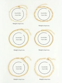 Phong cách đơn giản Bộ vòng chân dây chuyền mỏng có thể xếp chồng lên nhau phong cách boho Phong cách boho Bộ vòng chân bằng đồng mạ vàng 18K dành cho nữ - 6 cái/bộ - Xem 5