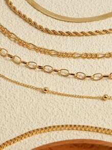 Set de 6 piezas simple estilo minimalista con pulsera de tobillo apilable con cadena delgada, estilo bohemio, set de pulsera de tobillo chapada en oro de 18 k de cobre para mujeres