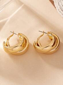 1 Par Pendientes De Diseño C Dorados De Moda Europeos Y Americanos Adecuados Para Uso Diario Por Mujeres - Amarillo Oro - Ver 3