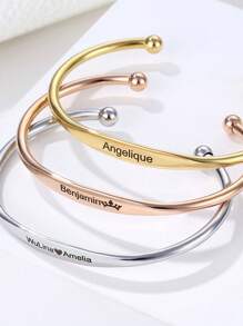 Brățară cu litere gravată cu litere din oțel inoxidabil, europeni și americani simpli Brățară cu brățară deschisă în formă de C din oțel din titan, auriu, aur trandafir, argintiu, elegant, colorat, vintage, simplu, unisex, ocazional, drăguț, personalizat, personalizat, unic, cadouri ideale pentru el, cadouri ideale pentru el, Ea,Ea,Iubitul,Iubita,Tata,Mama,Familia,Prietenii,Pentru aniversari,Pentru zile de naștere,Pentru absolvire,Pentru bal,Pentru petrecere,Bijuterii din oțel inoxidabil