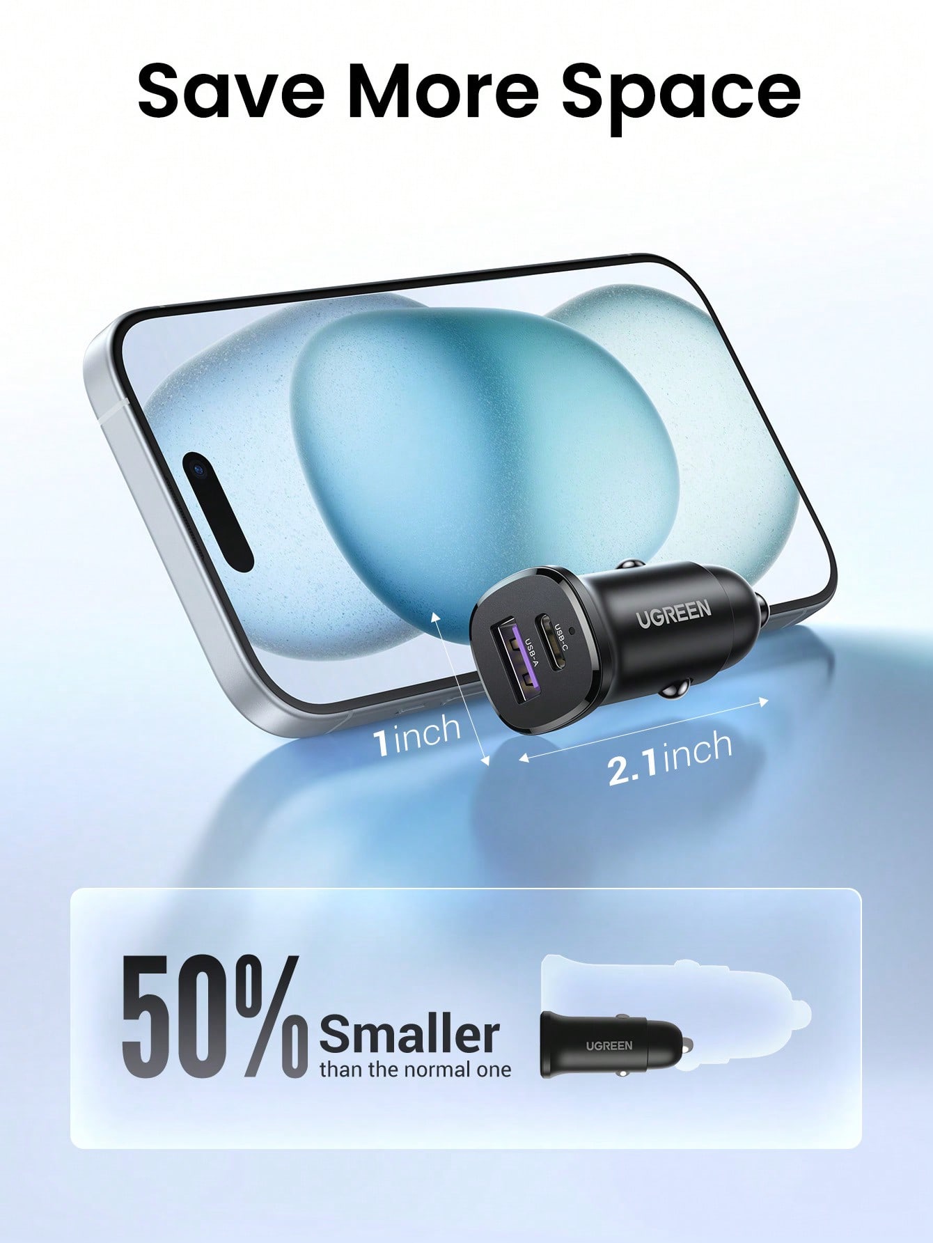 UGREEN شاحن سيارة من UGREEN قوة 30 واط من نوع C شا...