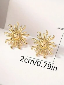 1 Pair Simple Metal Sun Shape Stud Earrings, Suitable For Party And Everyday Wear