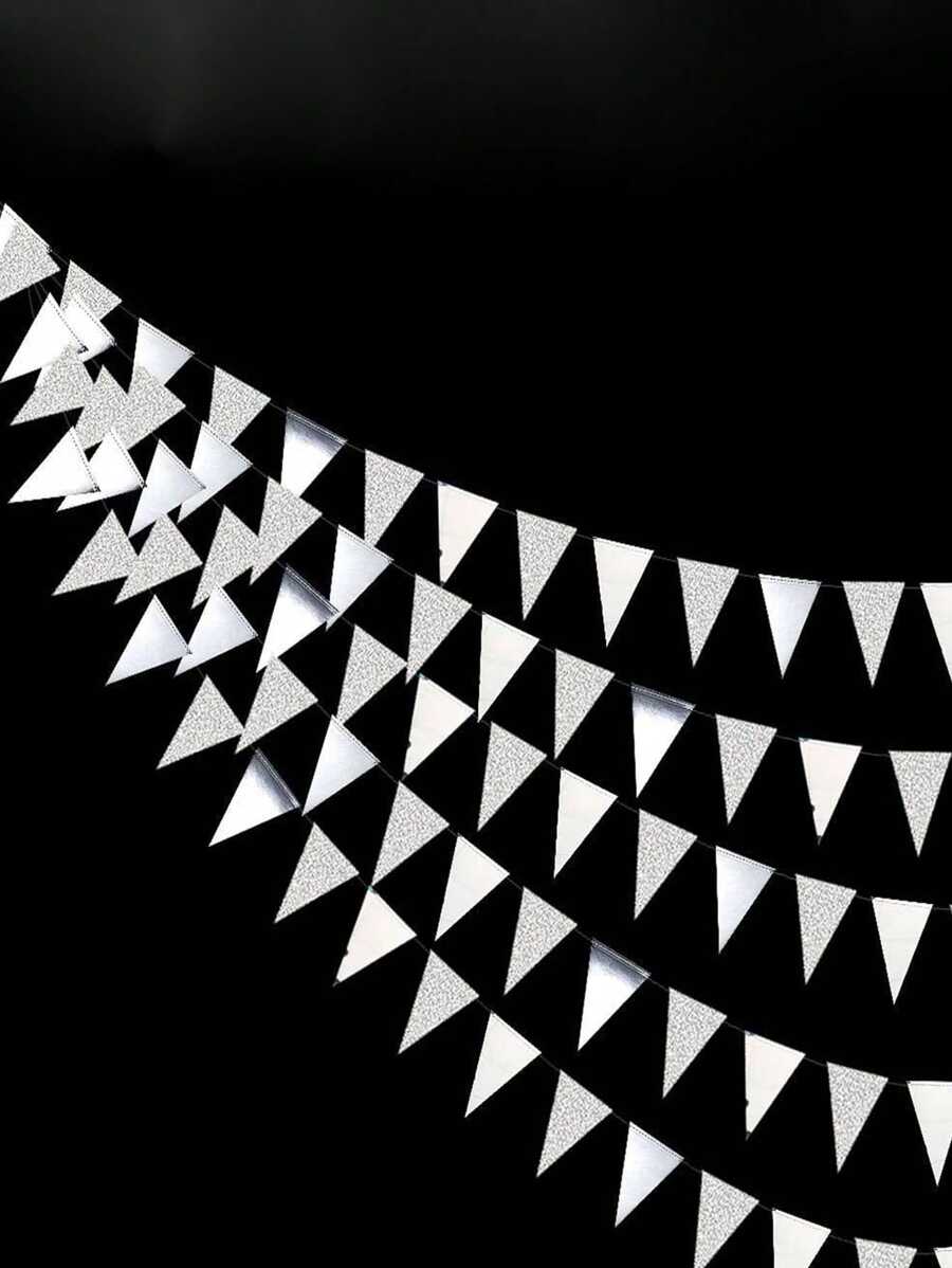 1 件 4 米银色闪光三角形拉旗，适用于生日派对、派对装饰、节日装饰、横幅、圣诞节