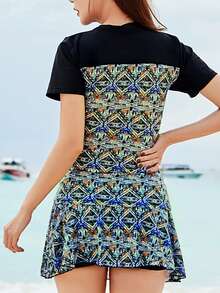 Short Sleeve Tankini Summer - Black - View 2